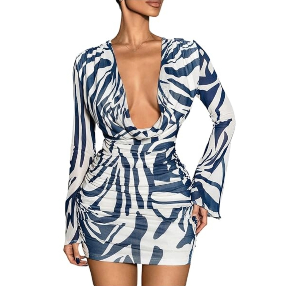 Blue and Cream Zebra Print Dress